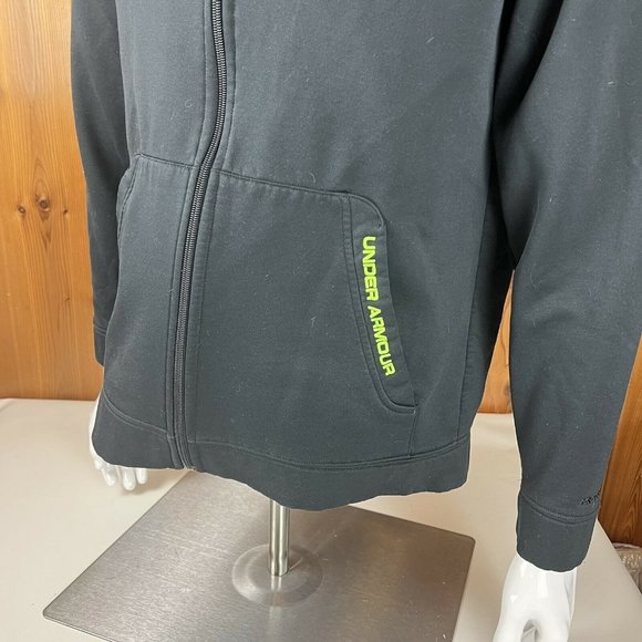 Men's Under Armour Neon Green Black Full Zip-Up Hoodie Sweatshirt Small Fleece - Picture 3 of 10